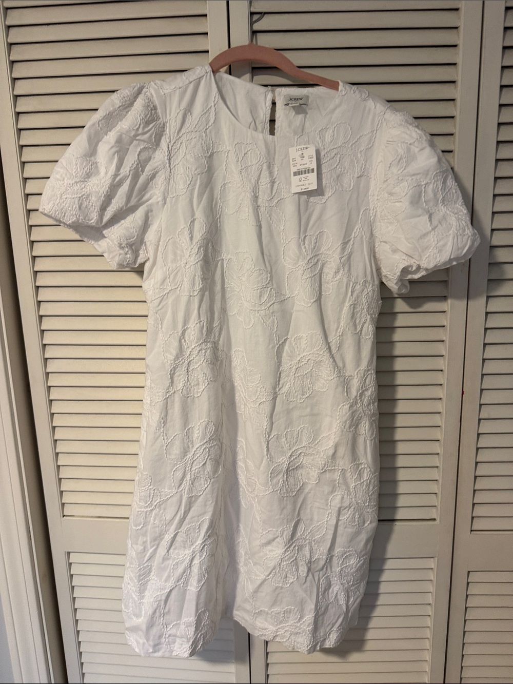 J. Crew White Embroidered Puff Sleeve Mini Dress